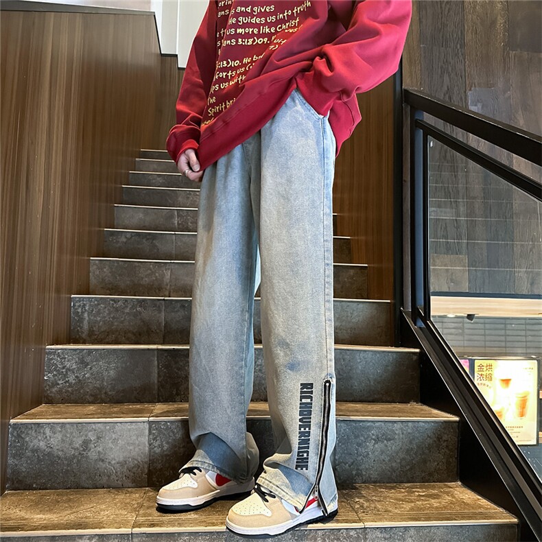 k1074-p55-控78 M-5XL 现货宽松拉链cleanfit牛仔裤马丁靴黑暗图片