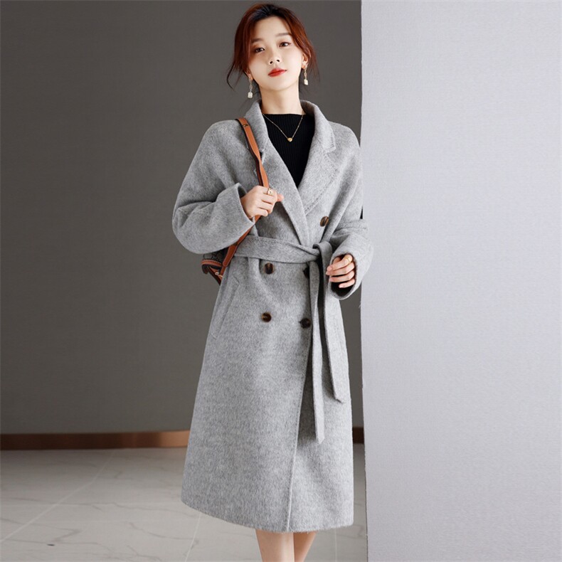 兔毛双面羊绒大衣女2022年秋冬新款专柜气质时尚百搭中长款外套,女装双面呢大衣,小荷流