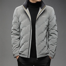 白鸭绒纯色羽绒服男立领冬季中年男士休闲冬装外套QLMF7122-P290，男装羽绒服，电商B212（原钱塘6029）