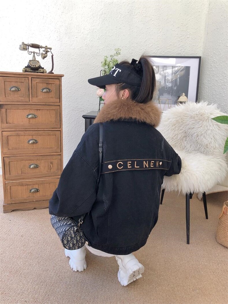 爆版排单款狐狸毛加厚牛仔外套，其它，金地雪