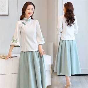 芷墨秋装新款风绣花两件套装裙民风套装裙，女装连衣裙，芷墨服饰