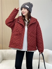 2025冬装新款修身保暖时尚菱形格个性女士棉服外套，女装棉衣/棉服，江忆布依