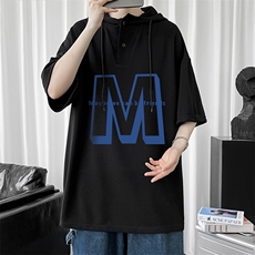 LD54260-P45连帽短袖t恤男大码胖子带帽五分袖中袖，男装T恤，电商A040