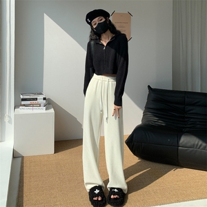 2023新款欧棉绒雪尼尔阔腿裤秋冬直筒加绒拖地裤休闲裤女