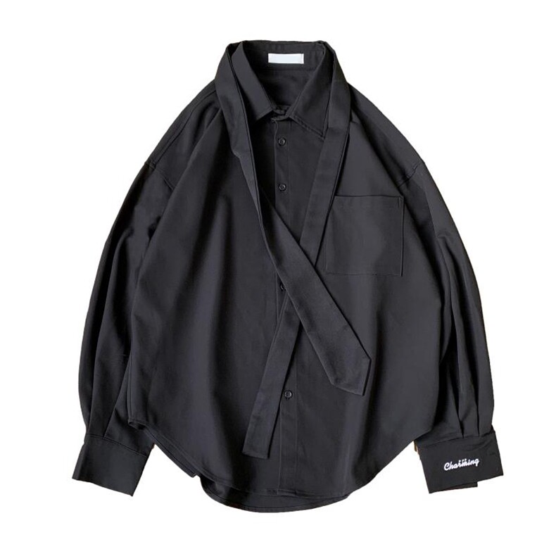2023新品春装INS同款bf衣服纯色领带痞帅长袖衬衫外套W380-P35,男装衬衫,星座512-2