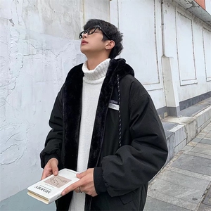 双面穿棉衣男潮ins连帽羊羔绒棉服外套秋冬季MF401-P77图片