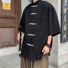 提花中山唐装小众夏复古盘扣短袖开衫男风高级上衣C04520-P45，男装民族服装，星座308B-2