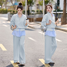 立领外套阔腿裤休闲运动套装女春季2026新款设计感气质穿搭两件套，女装套装/套裙，浙宝029