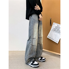 主推款！美式褶皱牛仔裤男做旧长裤百搭裤子A080-6105-P6588，男装牛仔裤，电商A080