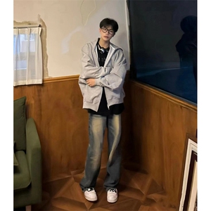 美式ins高街hiphop重工艺水洗微喇复古蓝牛仔裤货号K2320-1P55图片