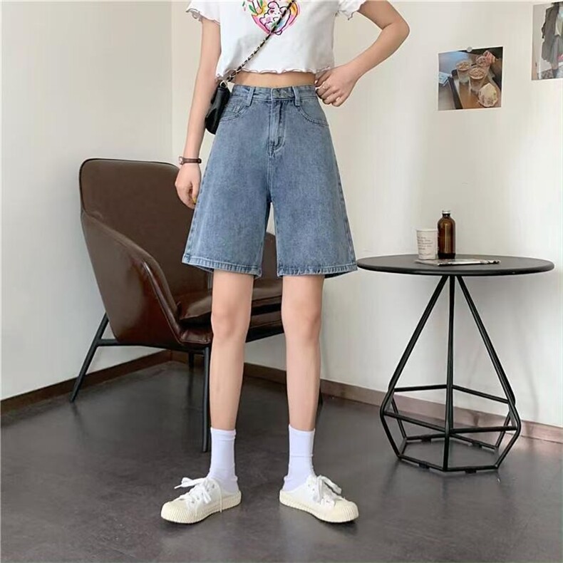 网红牛仔五分裤女夏季薄款显瘦高腰阔腿中裤女宽松直筒港味短裤潮,男装牛仔裤,星座1210-1