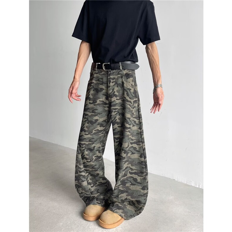 美式复古多口袋迷彩弯刀牛仔裤高街辣妹宽松工装裤子N07851-P50,男装牛仔裤,星座308B-2