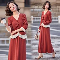 『现货新款』显瘦显高气质裙子两件套装2025秋新款女人味花边设计，女装套装/套裙，意芙