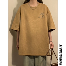 中性2026夏装麂皮绒半袖上衣男女情侣夏季大码宽松短袖T恤S319P28，男装T恤，电商A233-1