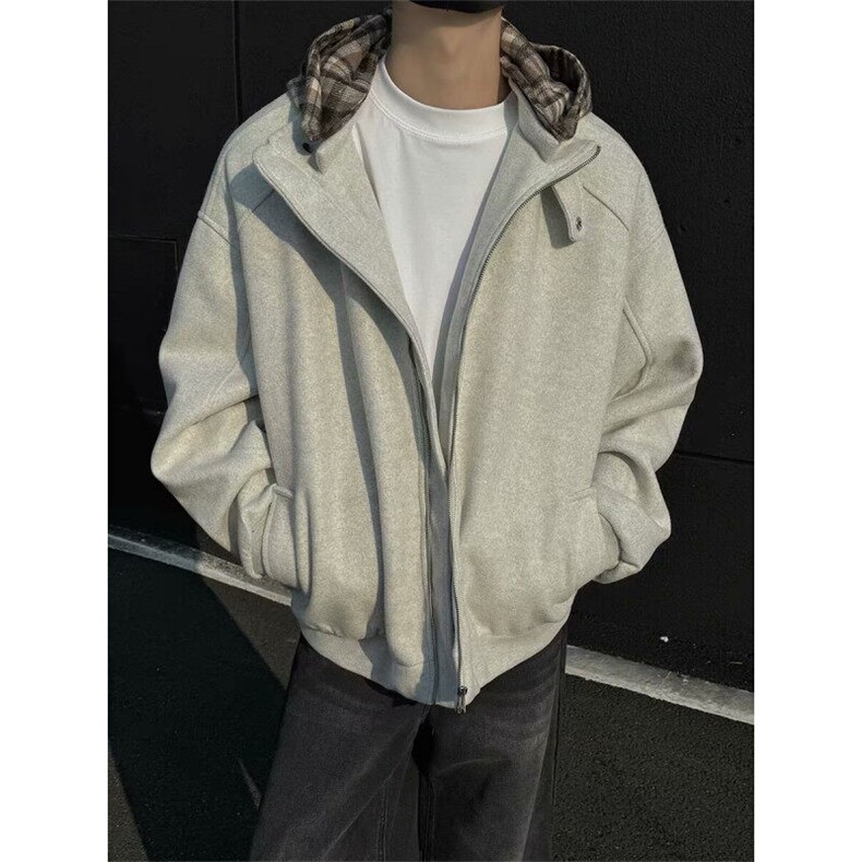 网络图现货冬季新款宽松假两件毛呢连帽棉服外套RHT132-P100,男装棉衣,星座1005-4