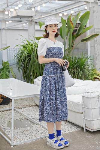 现货.花色连衣裙，女装连衣裙，秋水伊人