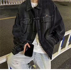 美式复古做旧水洗牛仔外套男女嘻哈帅气潮流宽松百搭情侣夹克上衣，男装工装外套，星座1210-1