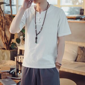 T98*2021夏季男士中国风棉麻短袖T恤衫 卡其 *P25图片