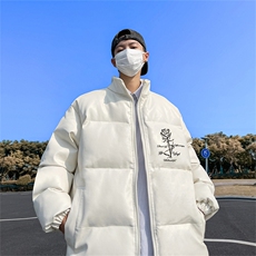 均可提供短视频高品质港风玫瑰花PU皮加厚棉衣PM141-p110控148，男装棉衣，星座508（原C305）