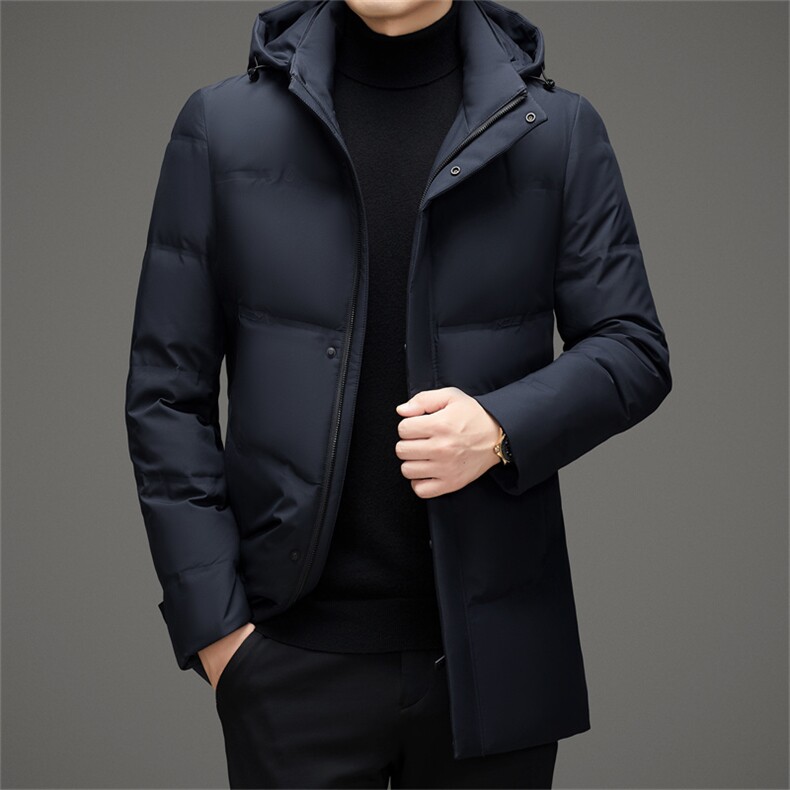新款中老年可脱卸帽中长款羽绒服外套男中年羽绒服大衣限价368元,男装羽绒服,钱塘723