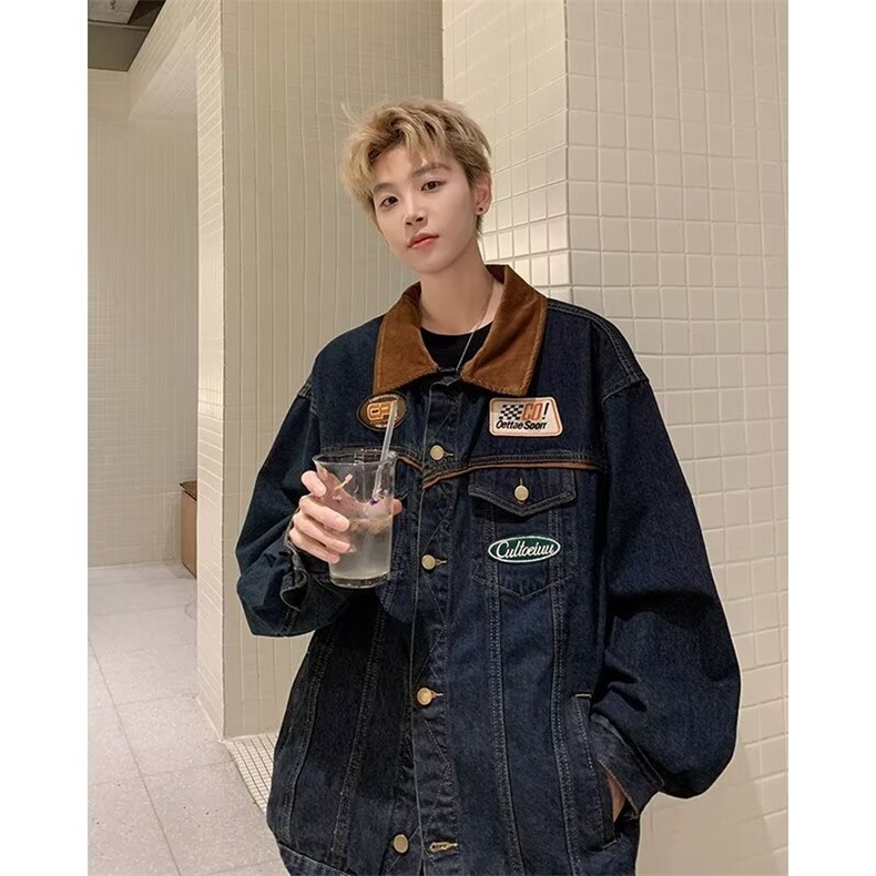美式高街牛仔外套男女春冬机车潮牌宽松刺绣夹克上衣W6315-P72,男装工装外套,星座412-2