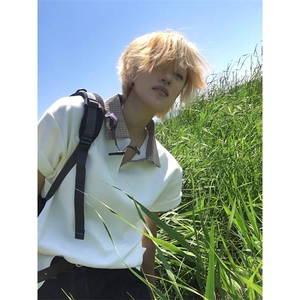 得物抖音高品质二开 夏季美式潮牌假两件格子衬衫翻领高街短袖T恤图片