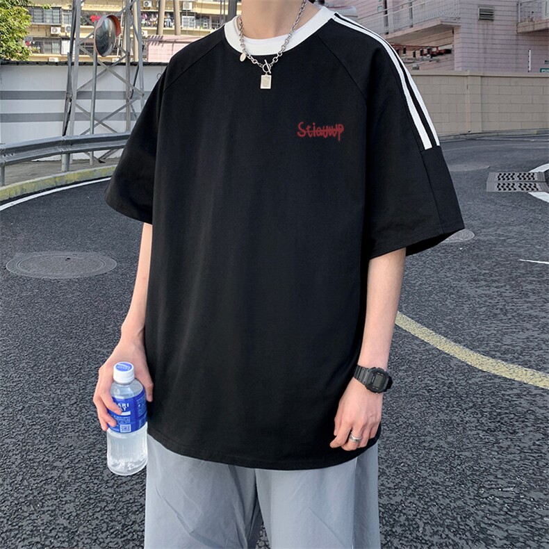 夏季美式高街重磅纯棉三条杠织带撞色男女短袖T恤ZD614-特P30,男装T恤,电商A486-1