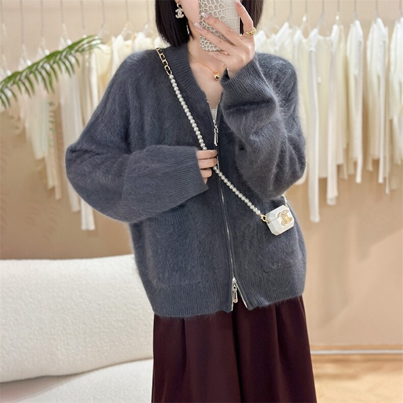 长袖针织开衫女宽松百搭纯色羊绒休闲外套上衣，女装羊绒衫，仟禧羊绒