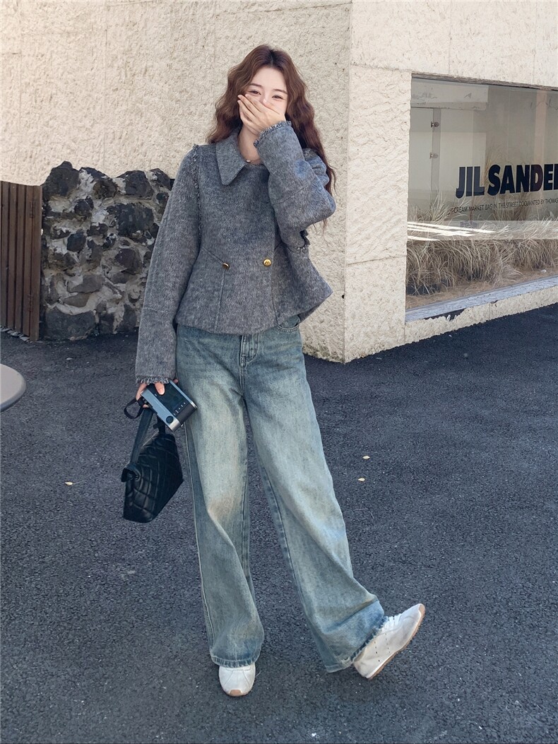 现货主推新款双面羊毛呢流苏双排扣女士精品羊毛外套,女装毛呢外套,SL