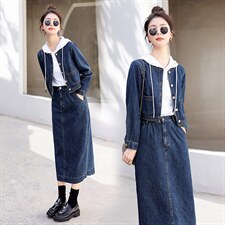 2024春秋季牛仔套裙女时尚两件套，女装套装/套裙，秋水欣儿