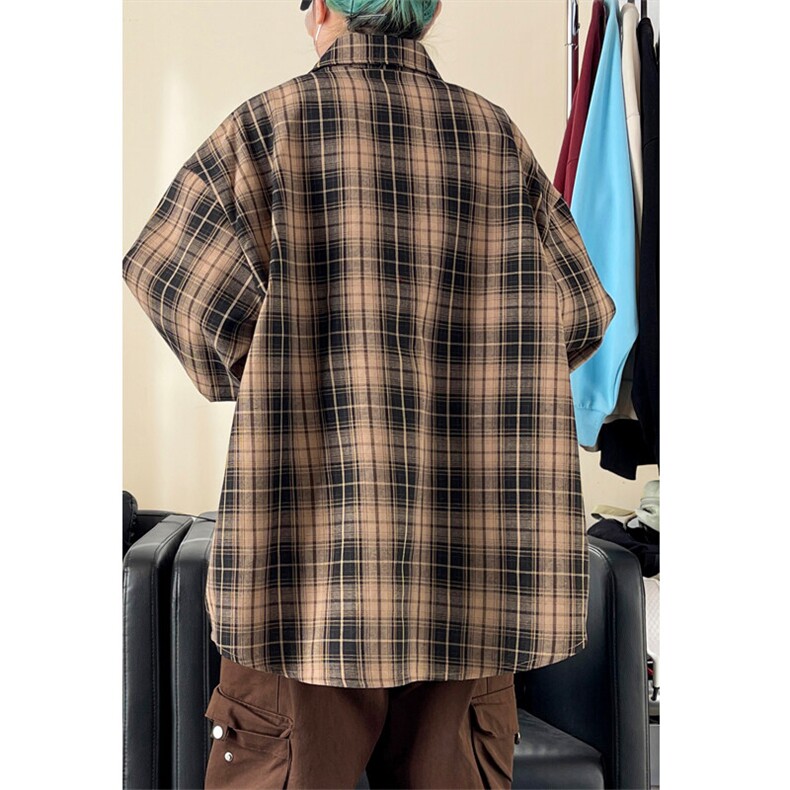 2025春季新款女模内景大码格子长袖衬衫M-5XHC25013-特P30,男装衬衫,电商A022