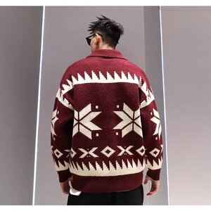 立领夹克男春秋季新款雪花休闲开衫毛线衣男士潮牌简约针织衫外套图片