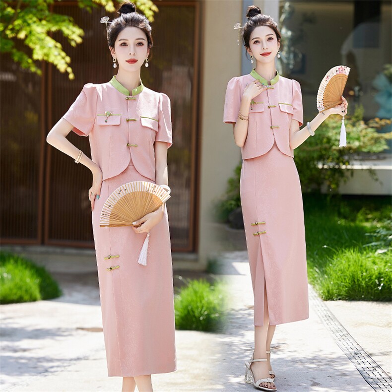 朱雀记粉色旗袍敬酒服新娘新款订婚礼服裙套装新中式结婚便装无袖,女装套装/套裙,布芭啦