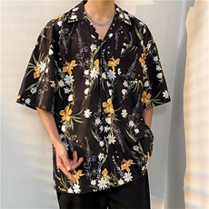 花衬衫男女五分袖韩版潮流夏季新款雪纺印花翻领上衣CS01317-P33，男装衬衫，星座308B-1