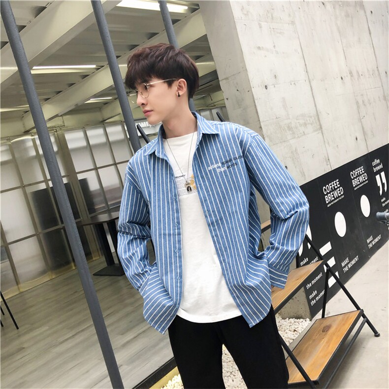 2021春款长袖条纹衬衫港风休闲衬衣D309-2CS01/,男装衬衫,电商D321A