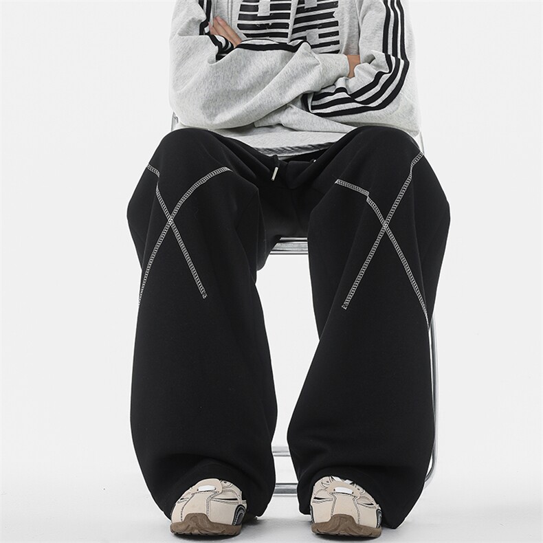 8XL-M直筒卫裤男宽松撞色哈苏线休闲运动裤设计感长裤子K9175P48,男装休闲裤,电商D206-1