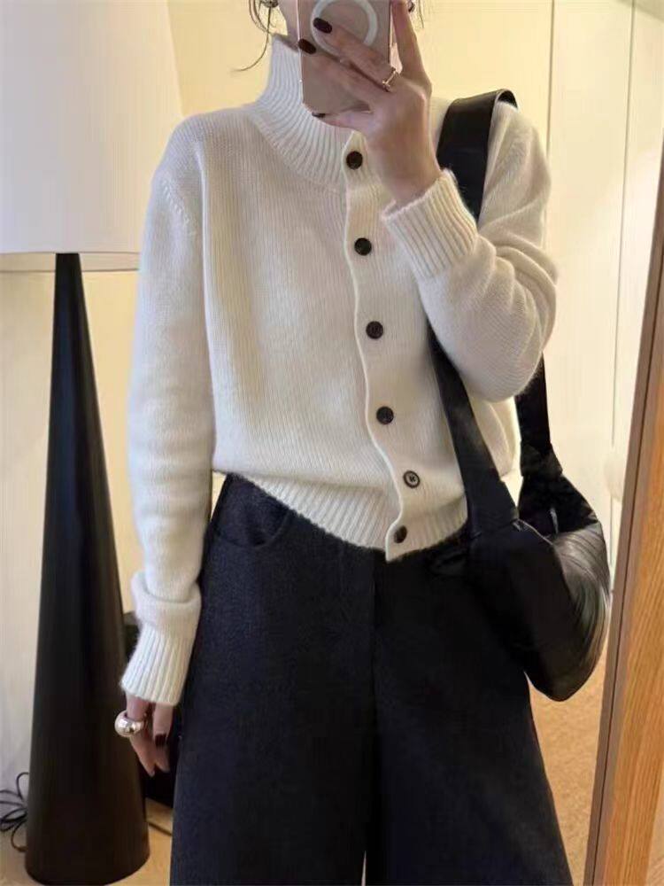 2025年秋季新款百搭七针加厚高领开衫，女装针织衫/毛衣，浩新羊绒
