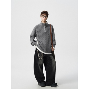 4老钱风原版品质绞花立领假两件针织毛衣 HWH81-P78 控135图片