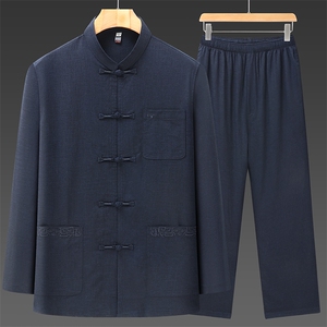 春秋新款风唐装中老年亚麻套装盘扣民族服衬衫2008-3 P135图片
