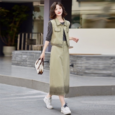 粉色渐变色牛仔上衣套装女春秋2025新款韩系甜美减龄半身裙两件套，女装套装/套裙，慕依路