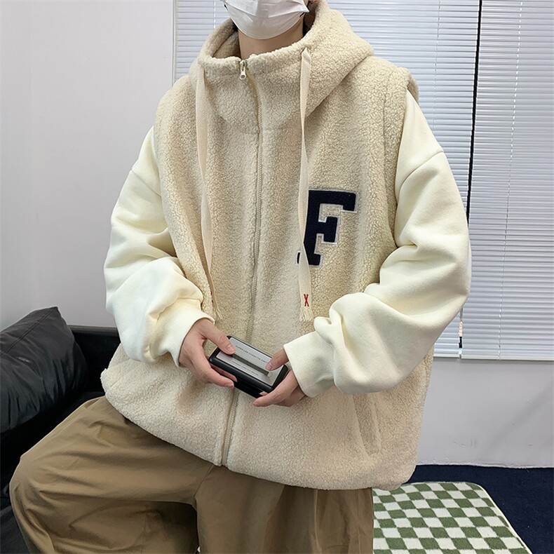 羊羔毛马甲外套男秋冬加绒加厚无袖棉衣潮牌棉服MJ200*P78控98，男装背心/马甲，星座227-2