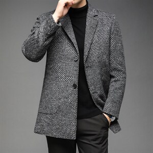 2023秋冬新款男士毛呢大衣羊毛呢子中长款西服领风衣DS81056-P340，男装毛呢大衣，电商B212（原钱塘6029）