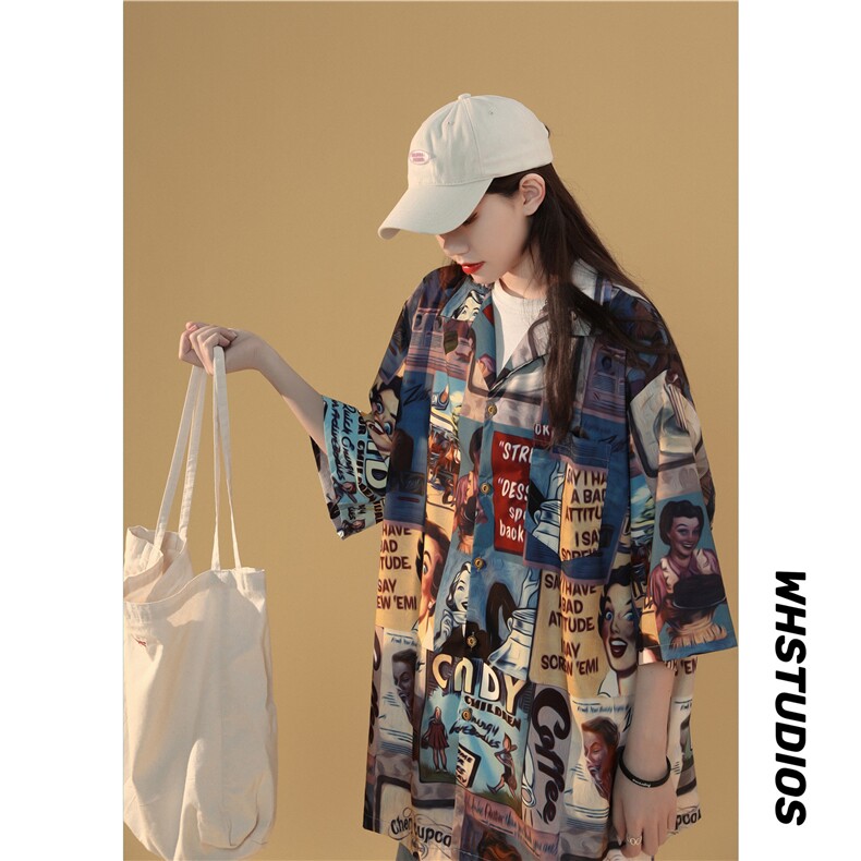 2023夏季新款港风情侣宽松百搭短袖衬衫A158-CS612-P45控58，男装衬衫，电商A158-1