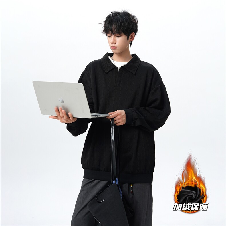 假两件卫衣男秋冬加绒加厚提花无帽打底衫宽松大码上衣WY008加绒图片
