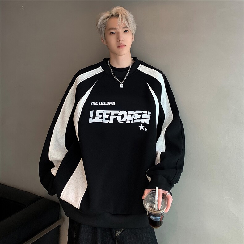 卫衣男款春秋季2024新款美式重磅痞帅拼接撞色机车服外套W112-P68,男装卫衣,电商C307
