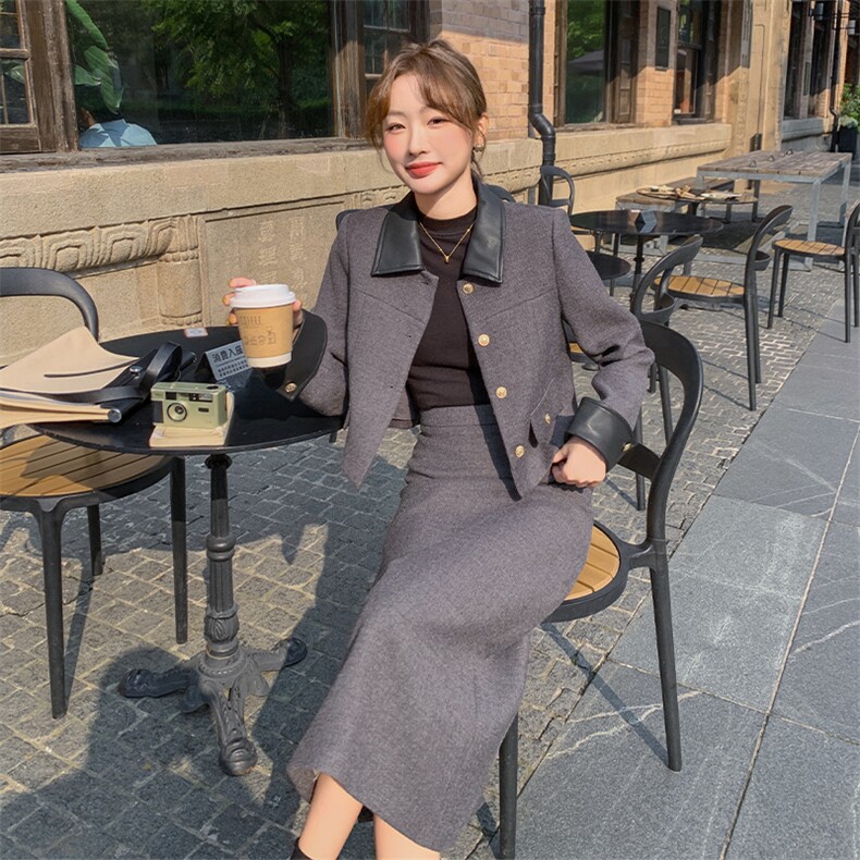 2025年冬季小香风外套90%白鸭绒新款气质减龄羽绒套装女,女装套装/套裙,1C150