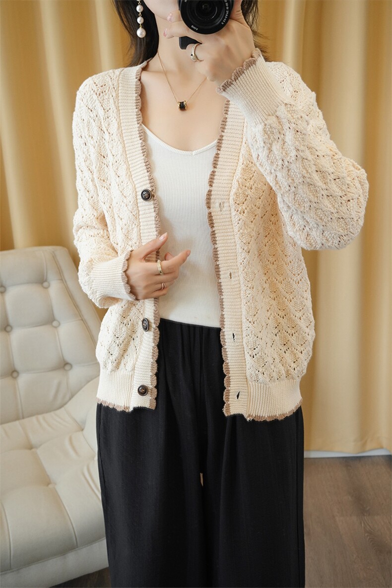 秋冬新款纯棉针织开衫女外套长袖毛衣宽松大码开衫外搭上衣女短款,针织衫/毛衣,洁纯羊绒