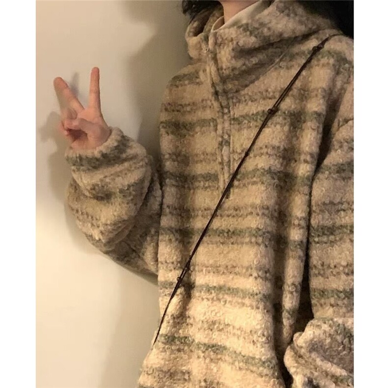 B12-P61港风羊羔毛连帽衫外套秋冬无性别针织衫美式潮牌毛衣,男装针织衫/毛衣,电商B323A