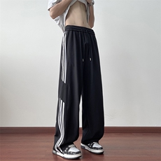 夏季薄款速干休闲裤男潮流三条杠撞色宽松直筒运动裤子K0617-P40，男装休闲裤，星座308B-2