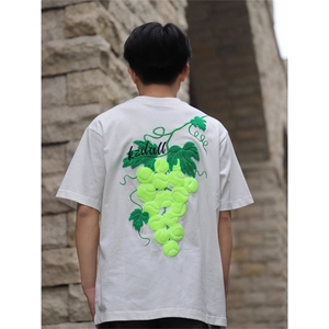 网图有货 葡萄网球毛巾绣短袖T恤男女情侣刺绣宽松上衣 A470-P35图片